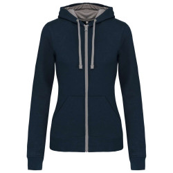 LADIES’ CONTRAST HOODED FULL ZIP SWEATSHIRT