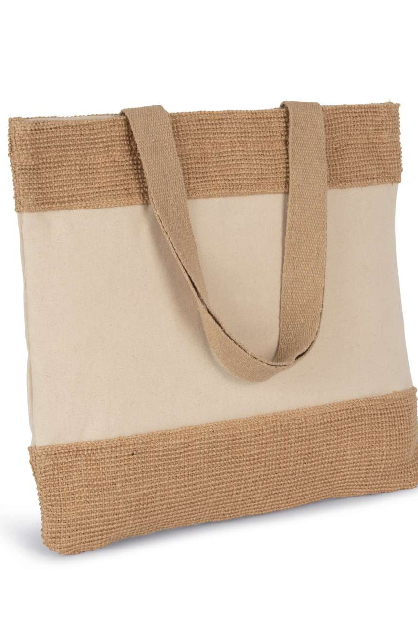 SHOPPING BAG IN COTTON AND WOVEN JUTE THREADS