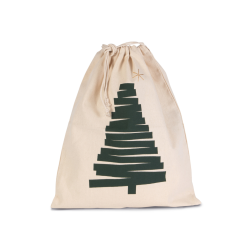 COTTON BAG WITH CHRISTMAS TREE DESIGN AND DRAWCORD CLOSURE