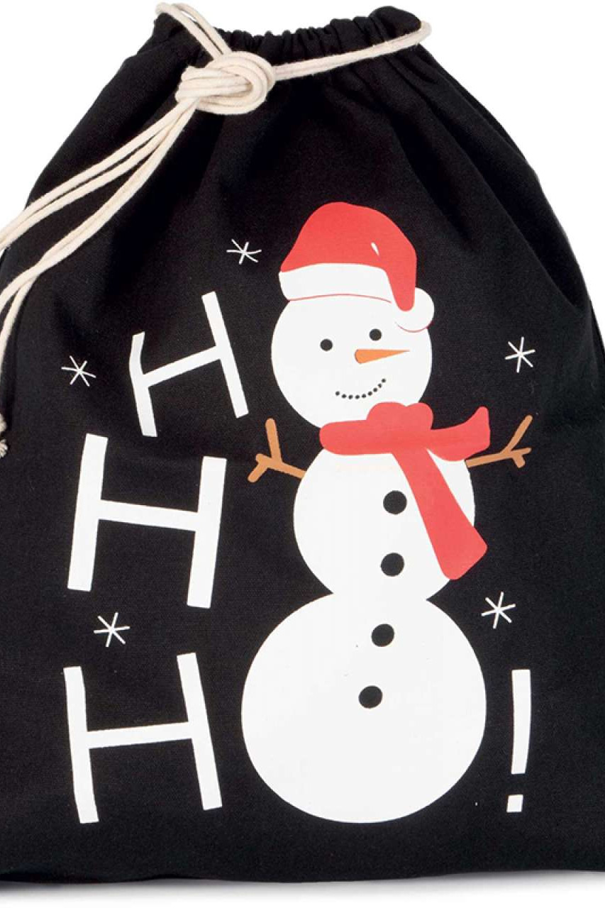 COTTON BAG WITH SNOWMAN DESIGN AND DRAWCORD CLOSURE