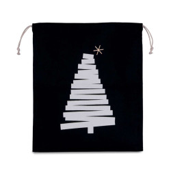 COTTON BAG WITH CHRISTMAS TREE DESIGN AND DRAWCORD CLOSURE