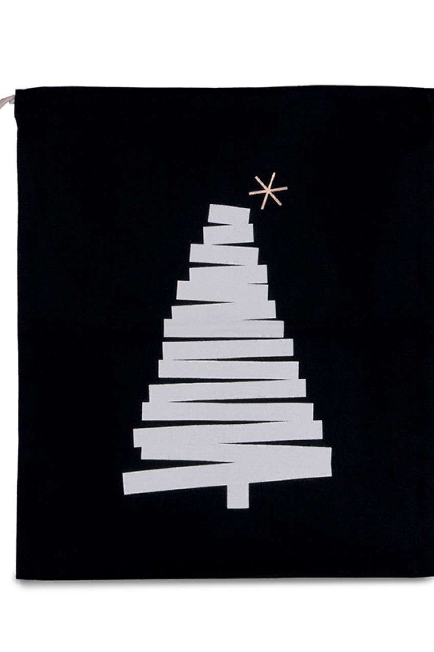 COTTON BAG WITH CHRISTMAS TREE DESIGN AND DRAWCORD CLOSURE
