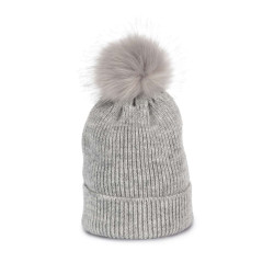 KNITTED BOBBLE BEANIE IN RECYCLED YARN