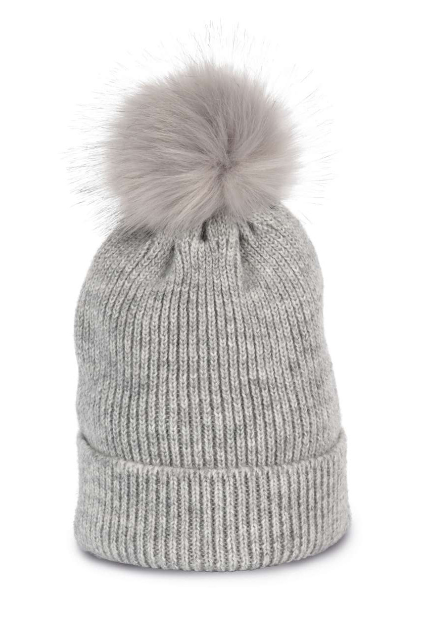 KNITTED BOBBLE BEANIE IN RECYCLED YARN