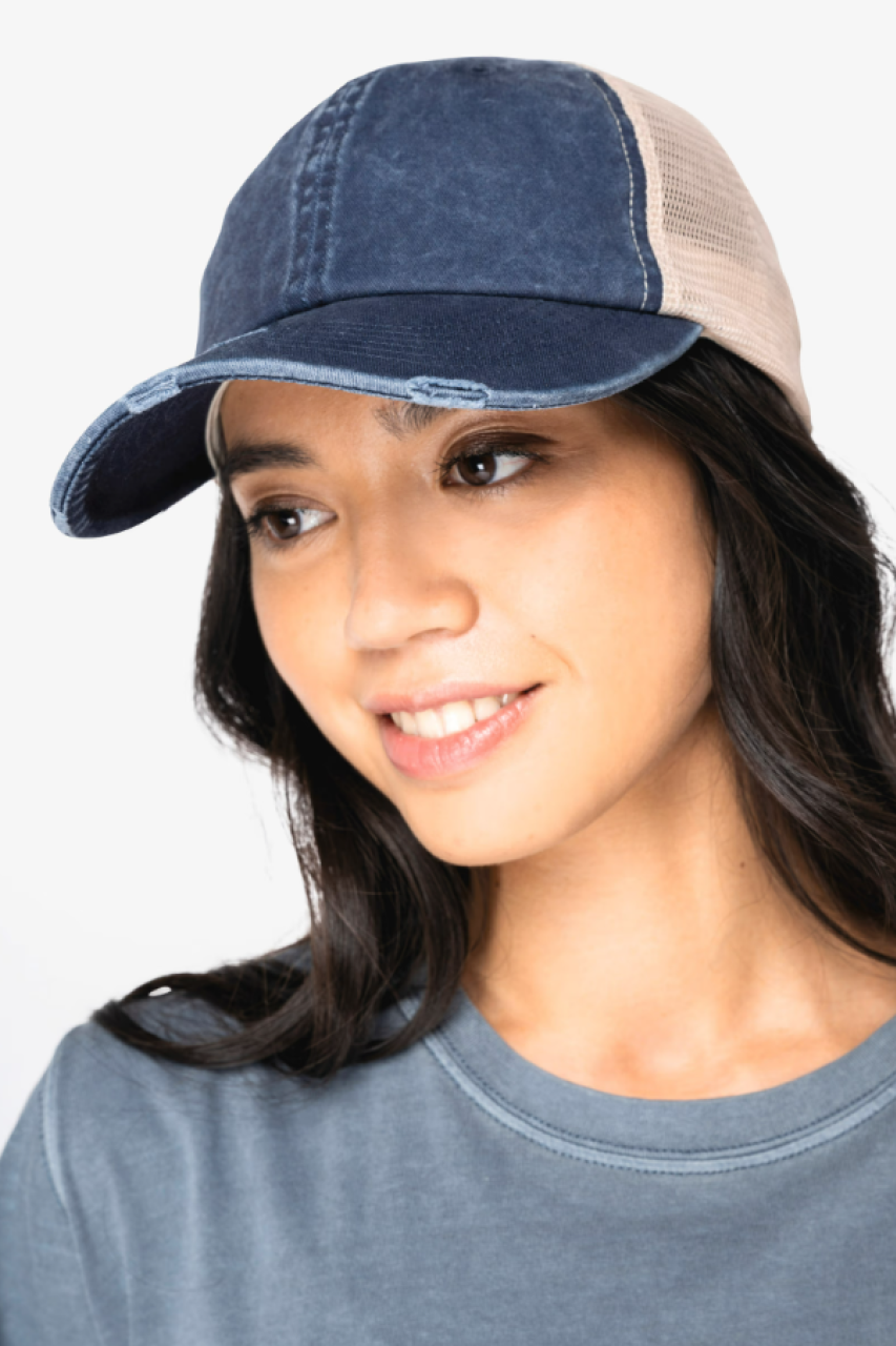 ECO-FRIENDLY UNISEX RIPPED EFFECT TRUCKER CAP