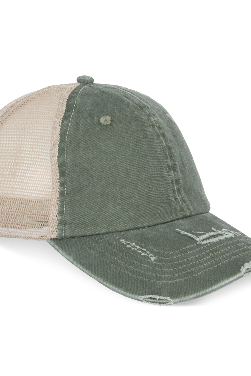 ECO-FRIENDLY UNISEX RIPPED EFFECT TRUCKER CAP