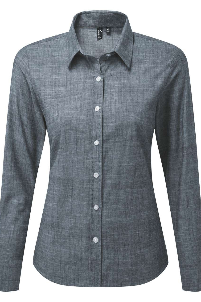 WOMEN'S COTTON SLUB CHAMBRAY LONG SLEEVE SHIRT