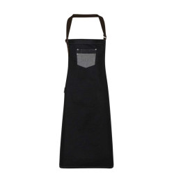 'DIVISION' WAXED LOOK DENIM BIB APRON WITH FAUX LEATHER
