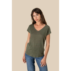 LADIES' V-NECK LINEN T-SHIRT