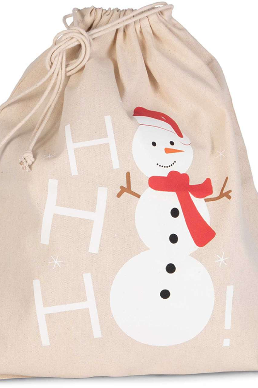 COTTON BAG WITH SNOWMAN DESIGN AND DRAWCORD CLOSURE