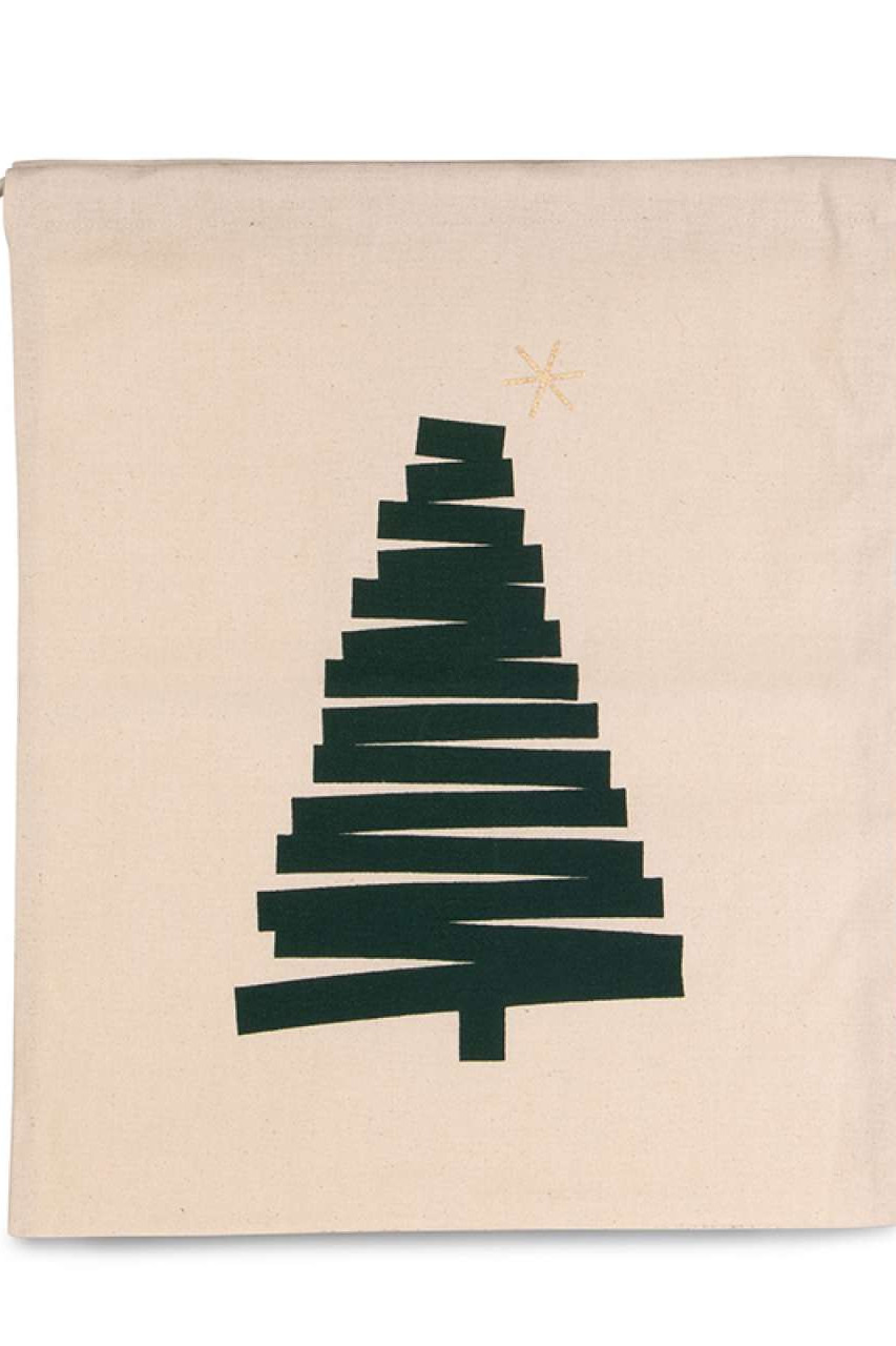 COTTON BAG WITH CHRISTMAS TREE DESIGN AND DRAWCORD CLOSURE