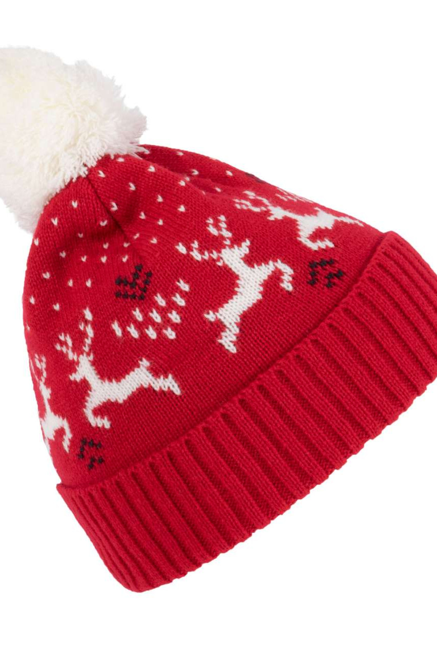 WINTER BEANIE WITH REINDEER DESIGN
