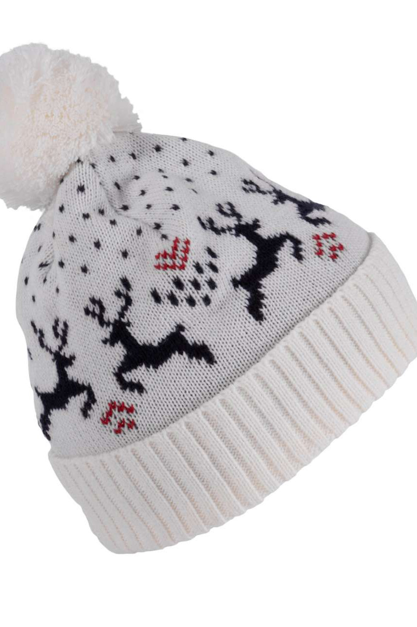 WINTER BEANIE WITH REINDEER DESIGN