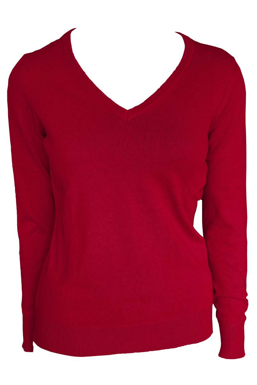 WOMEN’S V-NECK FINE GAUGE COTTON PULLOVER
