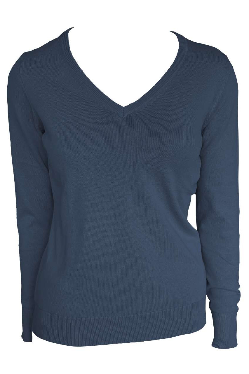 WOMEN’S V-NECK FINE GAUGE COTTON PULLOVER
