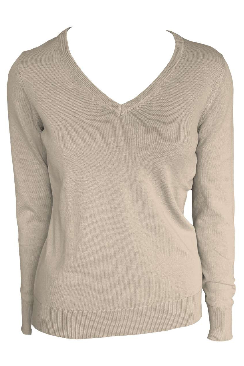 WOMEN’S V-NECK FINE GAUGE COTTON PULLOVER
