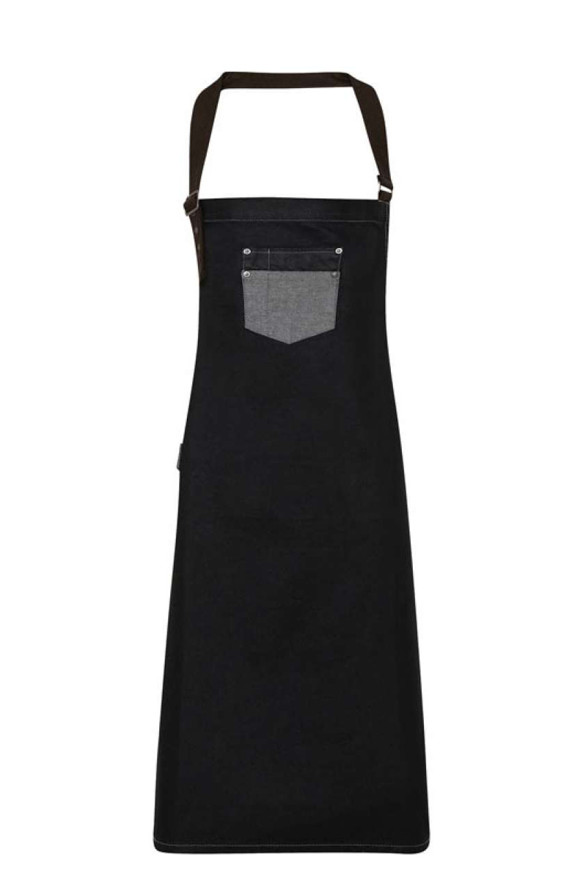 'DIVISION' WAXED LOOK DENIM BIB APRON WITH FAUX LEATHER