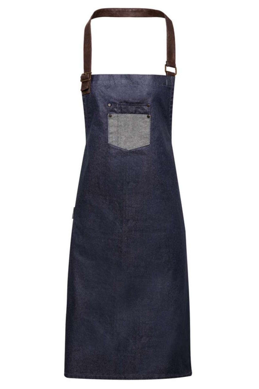 'DIVISION' WAXED LOOK DENIM BIB APRON WITH FAUX LEATHER