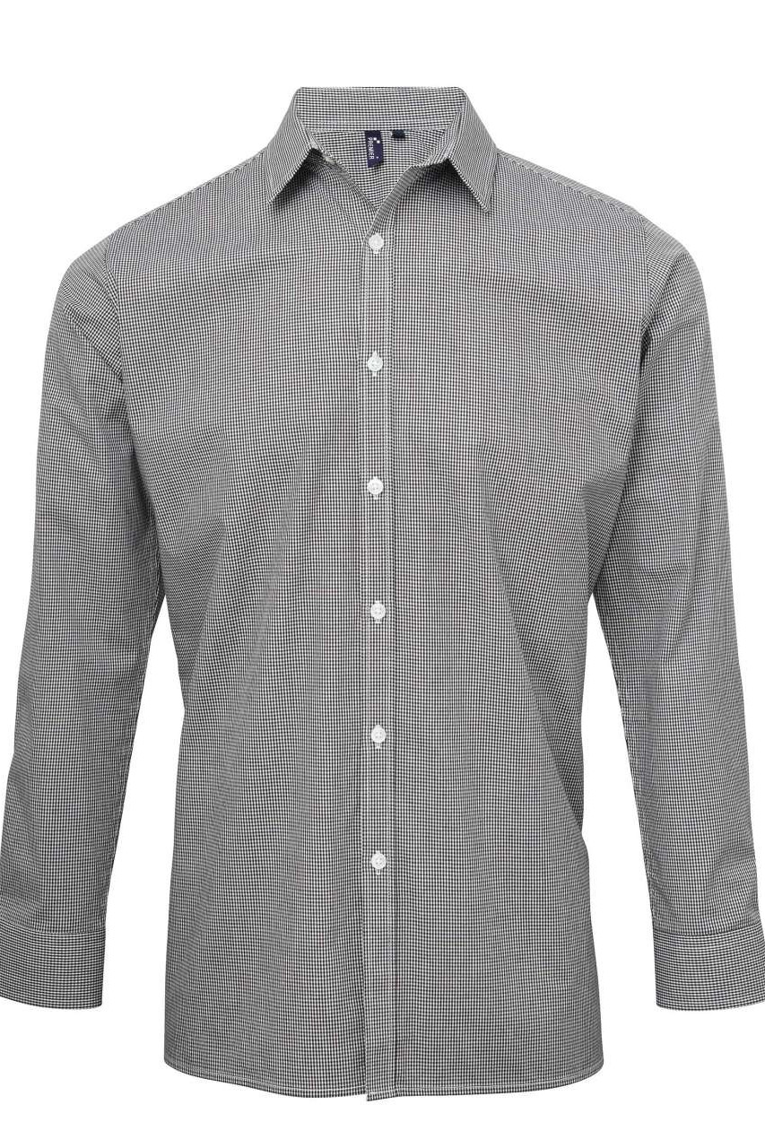 MEN'S LONG SLEEVE GINGHAM COTTON MICROCHECK SHIRT