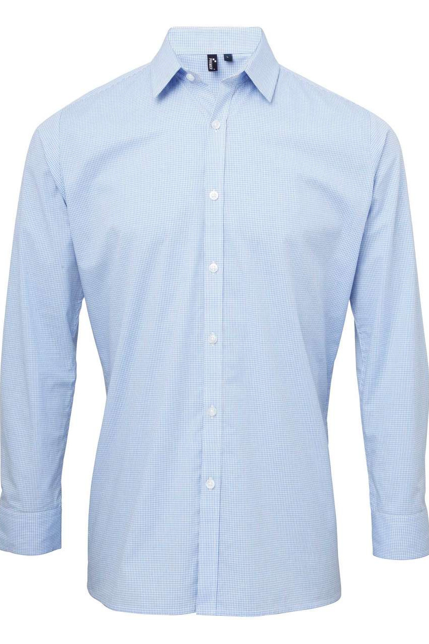 MEN'S LONG SLEEVE GINGHAM COTTON MICROCHECK SHIRT