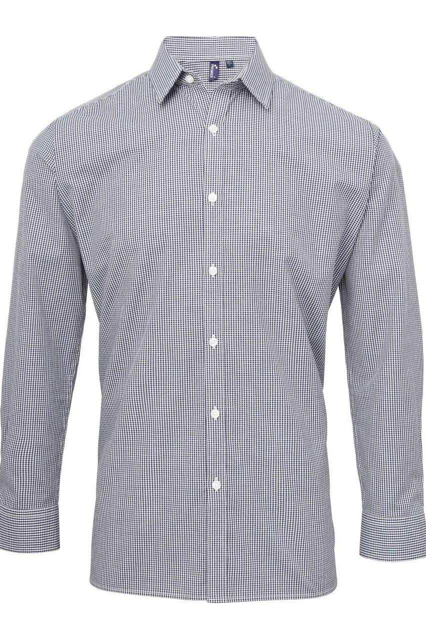 MEN'S LONG SLEEVE GINGHAM COTTON MICROCHECK SHIRT