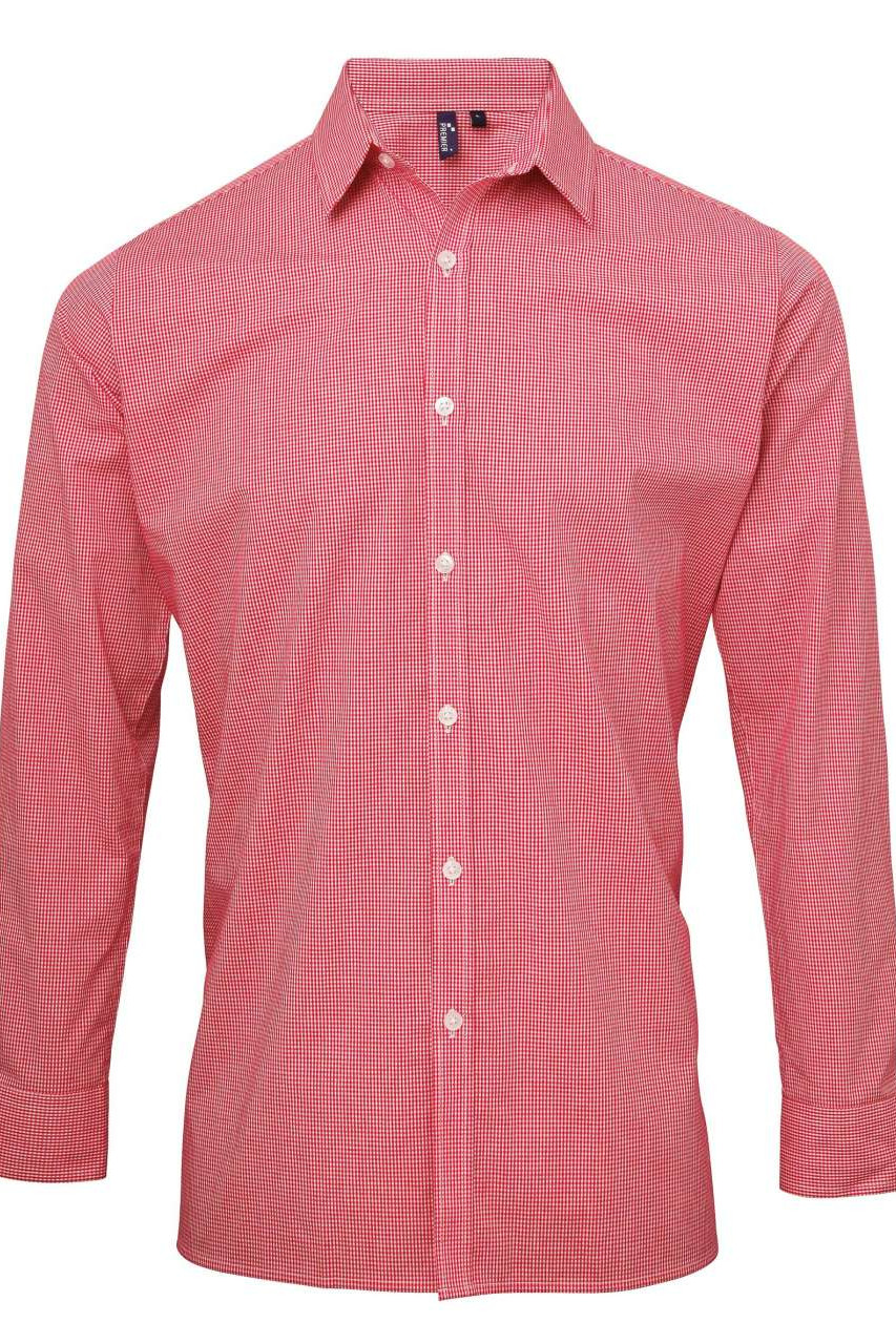 MEN'S LONG SLEEVE GINGHAM COTTON MICROCHECK SHIRT