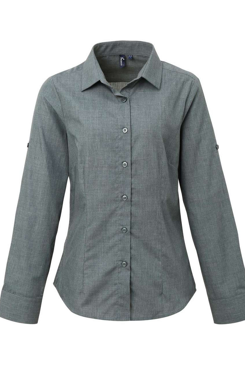 WOMEN'S CROSS-DYE ROLL SLEEVE POPLIN BAR SHIRT