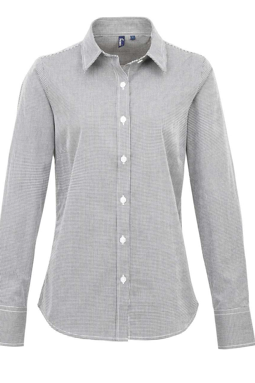 WOMEN'S LONG SLEEVE GINGHAM MICROCHECK SHIRT