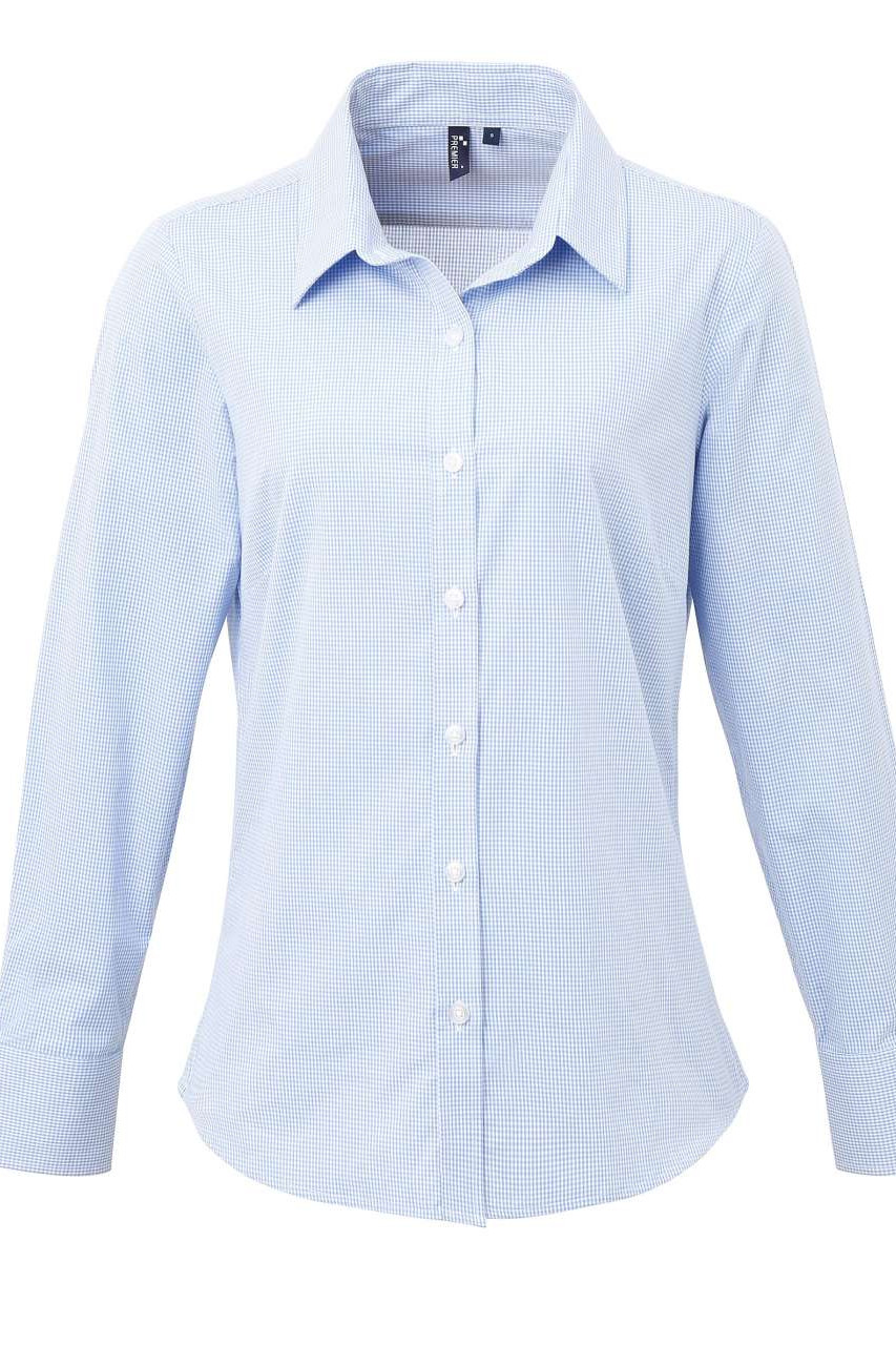 WOMEN'S LONG SLEEVE GINGHAM MICROCHECK SHIRT