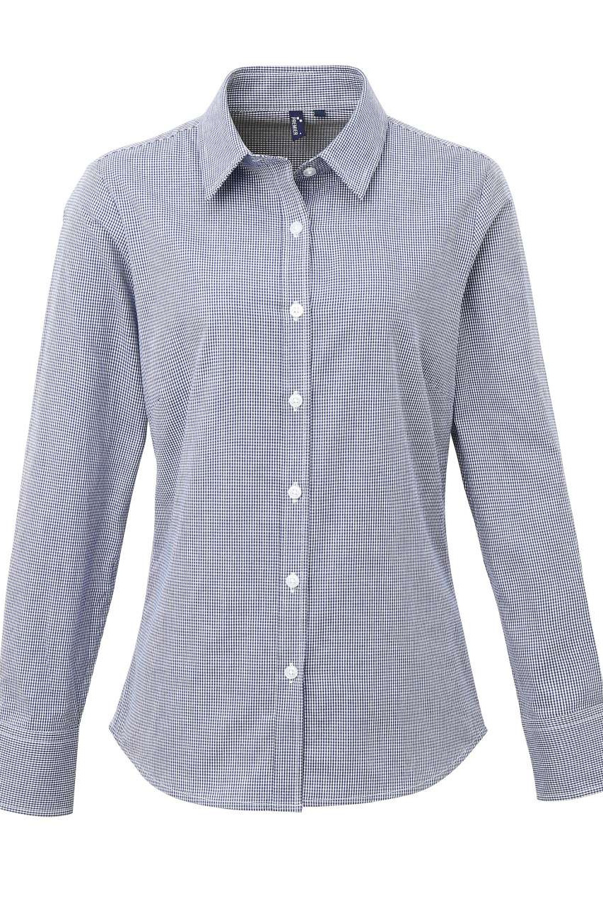 WOMEN'S LONG SLEEVE GINGHAM MICROCHECK SHIRT