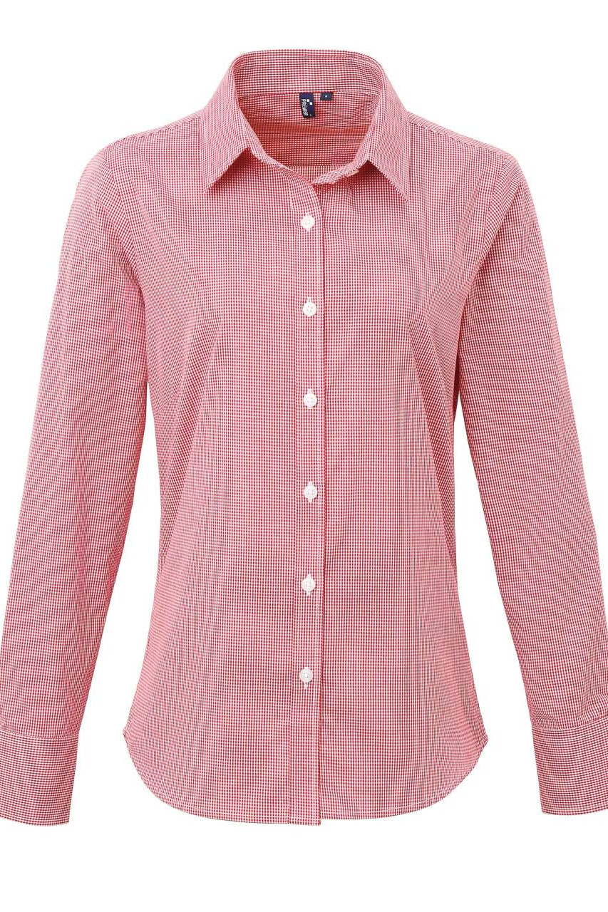 WOMEN'S LONG SLEEVE GINGHAM MICROCHECK SHIRT