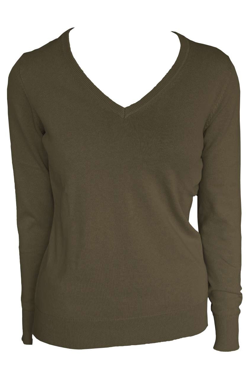 WOMEN’S V-NECK FINE GAUGE COTTON PULLOVER